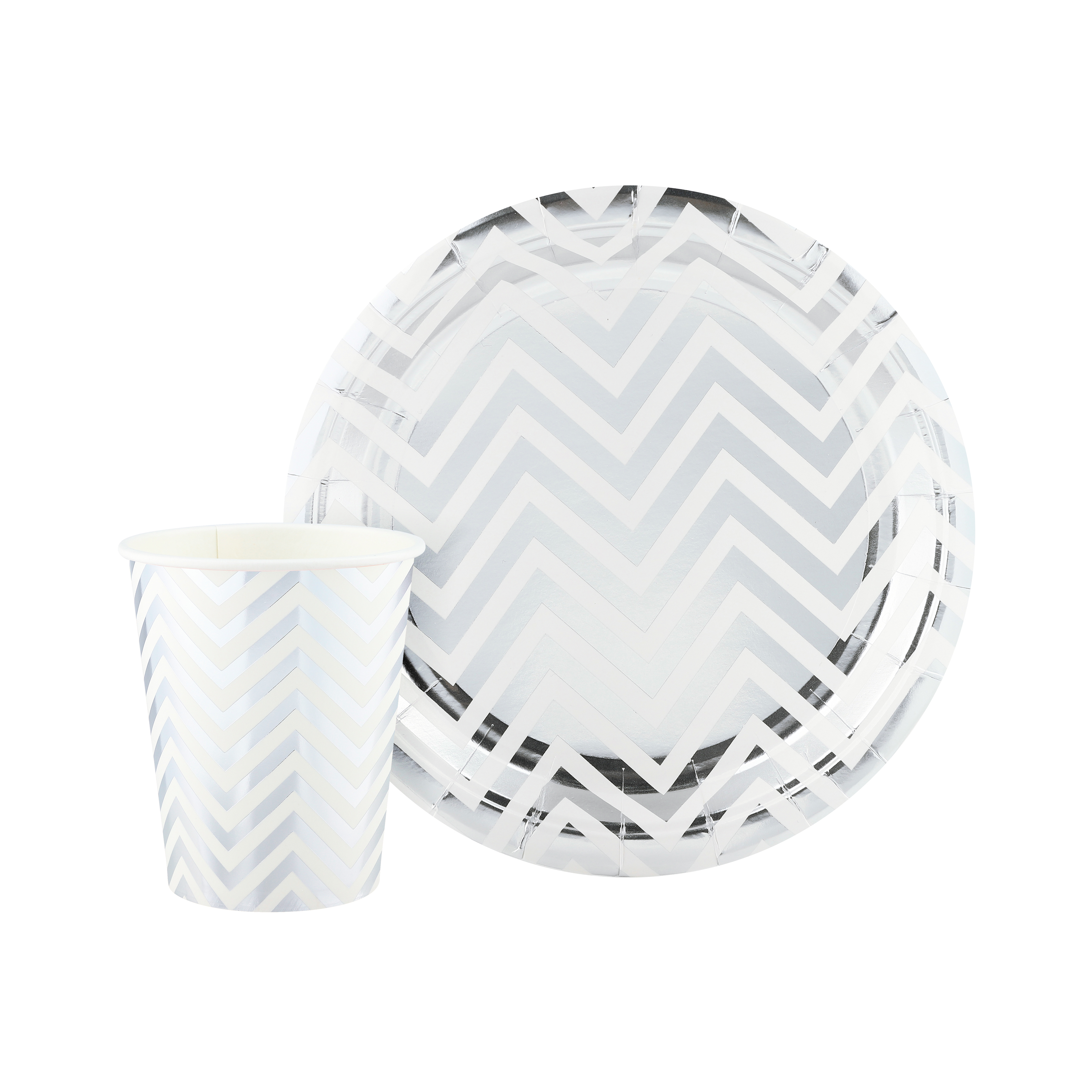 Тарелки (9''/23 см) Зигзаги, Белый/Серебро, Металлик, 6 шт.
