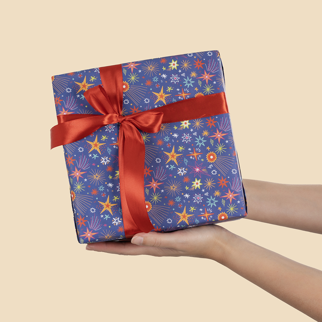 Упаковочная бумага 80гр (0,7*1 м) Сверкающие звезды, 10 шт.