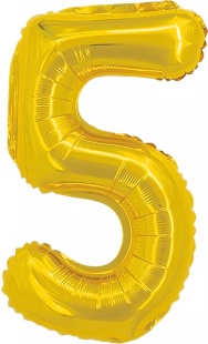 Шар с клапаном (16''/41 см) Мини-цифра, 5, Золото, Металлик, 1 шт.