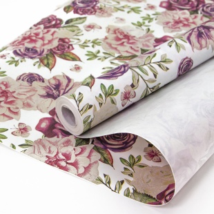 Упаковочная бумага, Крафт 70гр (0,7*9 м) Акварельные цветы, 1 шт.