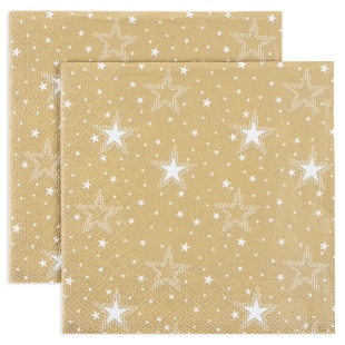 Сервировочные салфетки, Белые звезды, Золото, 33*33 см, 20 шт.