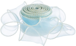 Лента декоративная (4 см*9,14 м) Органза с леской, Золотая кайма, Голубой, 1 шт.