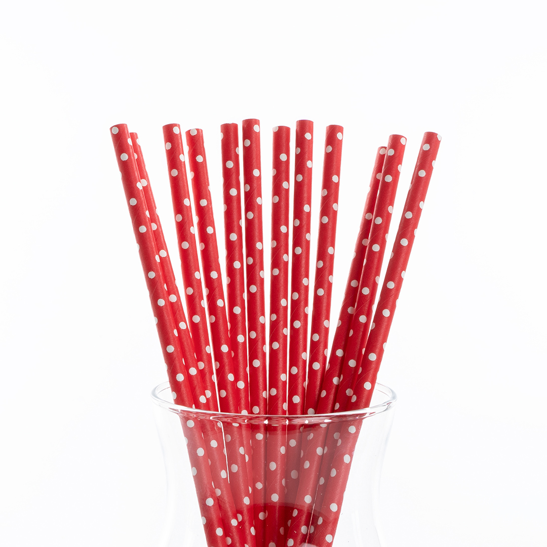 Трубочки для коктейлей, Точки, Красный/Белый, 12 шт. в упак. 