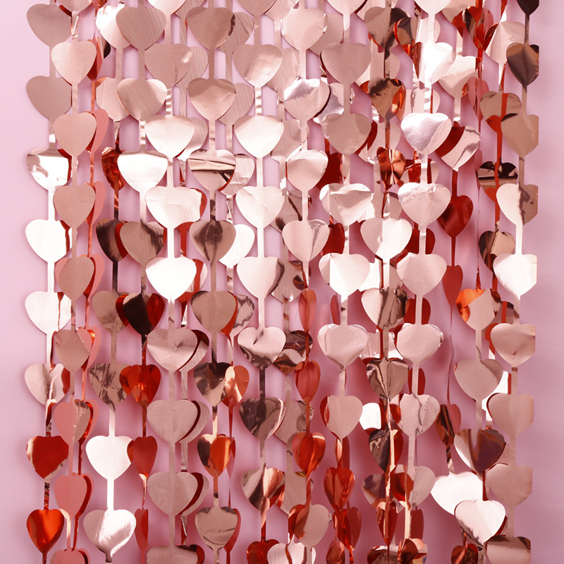 Занавес Сердце, Розовое Золото, Металлик, 100*200 см, 1 шт.