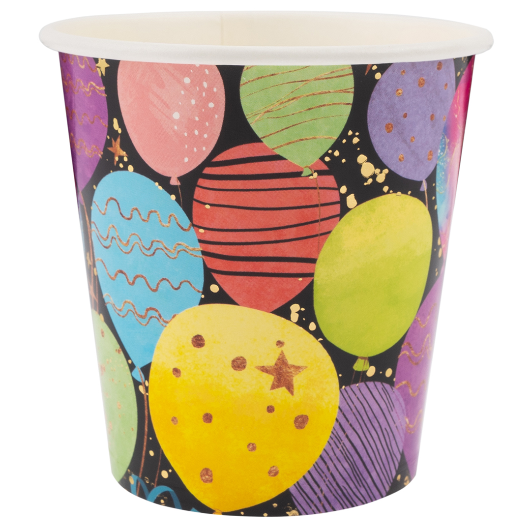 Стаканы (250 мл) Воздушные шары, Черный, Металлик, 6 шт.