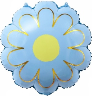 Шар (21''/53 см) Цветок, Ромашка, Золотые лепестки, Голубой, 1 шт.