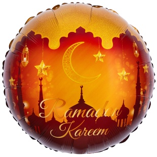 Шар (18''/46 см) Круг, Рамадан (полумесяц и золотые звезды), 1 шт. в уп. (цв.этик.)