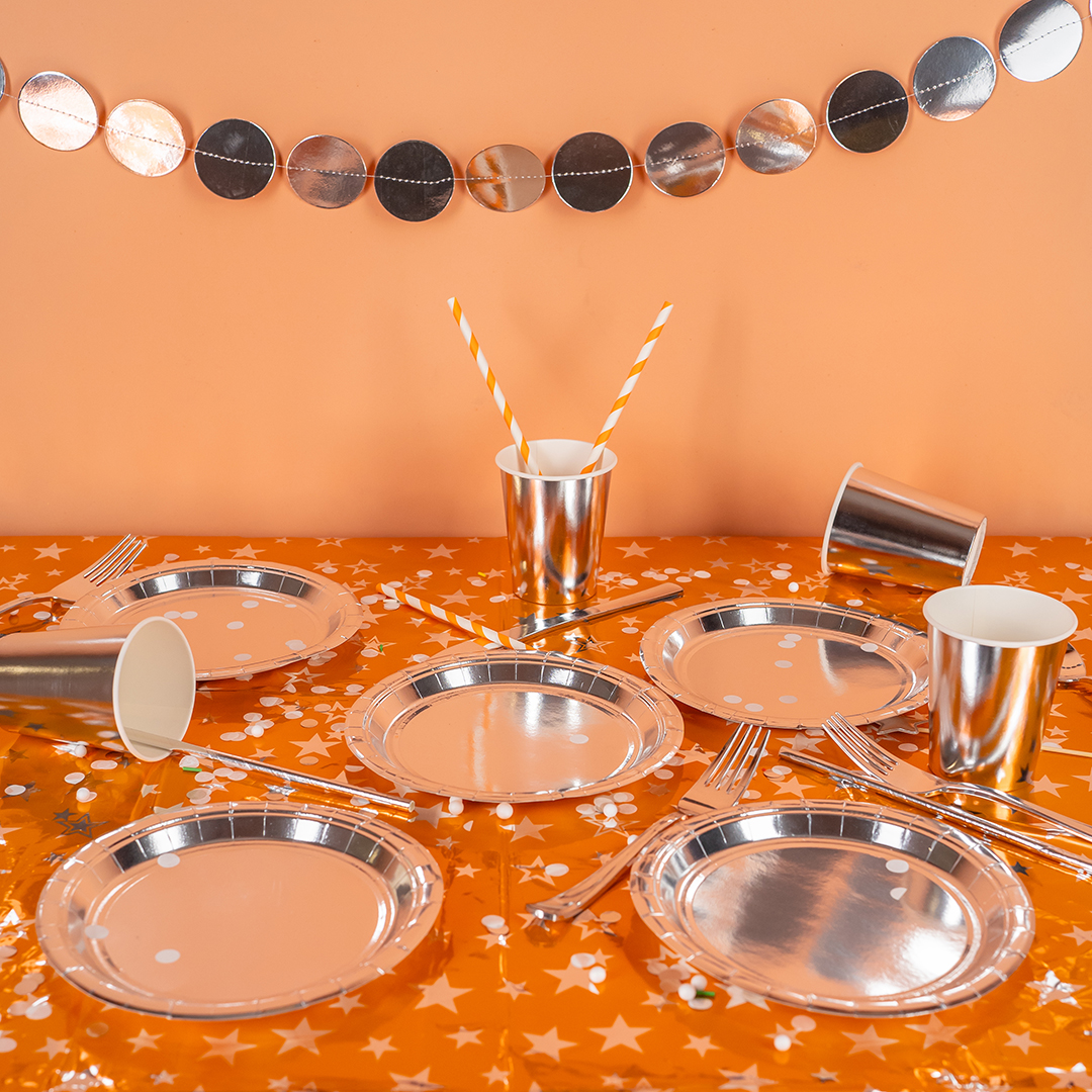 Тарелки (9''/23 см) Серебро, Металлик, 6 шт.