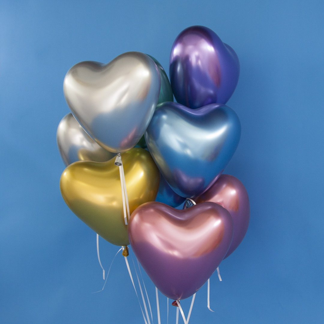 Шар (10''/25 см) Сердце, Серебро, хром, 50 шт.