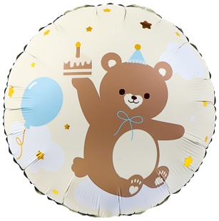 Шар (18''/46 см) Круг, Мишка с кексиком, Кремовый, 1 шт. в уп. (цв.этик.)
