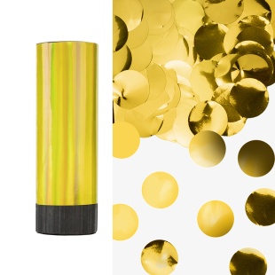 Хлопушка пружинная (4/10 см), Круги фольга, Золото, Лазерная голография, 1 шт.