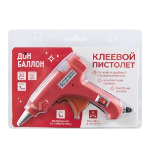 Клеевой низкотемпературный пистолет 110-240 В, 20 Вт, для D 7 мм, 13*11,5*2,5 см. Красный, 1 шт.
