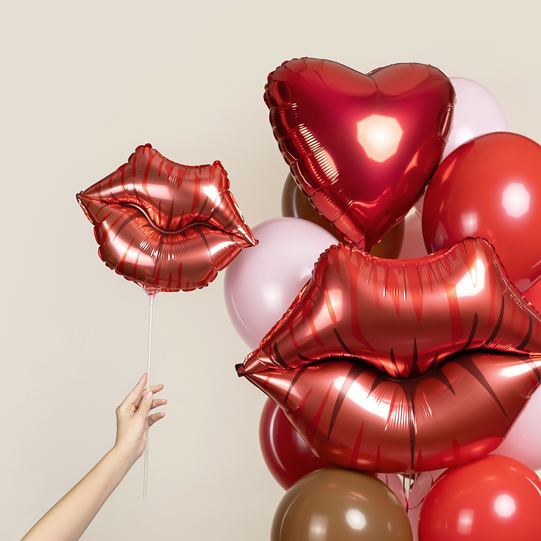 Шар (28''/71 см) Фигура, Губы, Поцелуй, 1 шт. в уп.