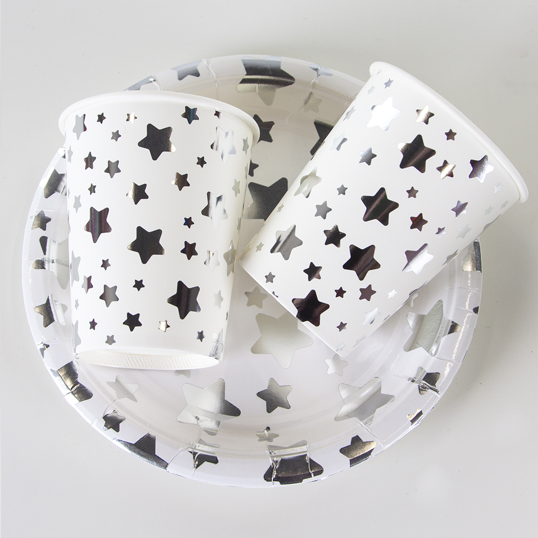 Стаканы (250 мл) Звезды Микс, Белый/Серебро, Металлик, 6 шт.