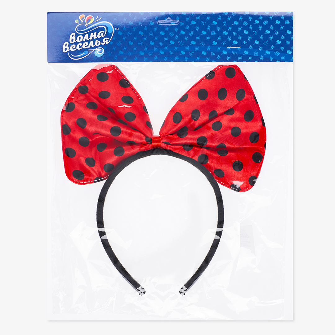 Ободок Бант, Черные точки, Красный, 1 шт. 