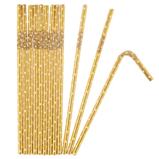 Трубочки для коктейлей, с гофрой, Точки, Золото/Белый, Металлик, 12 шт. в упак. 