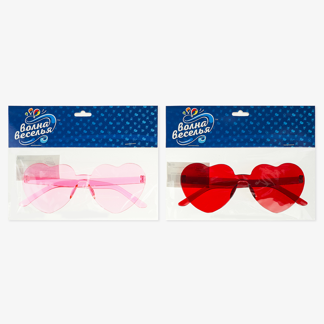 Карнавальные очки, Сердце, Красный, 1 шт. 