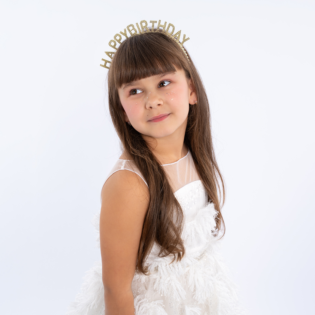 Ободок, Happy Birthday, Сверкающий жемчуг, Золото, 1 шт. 