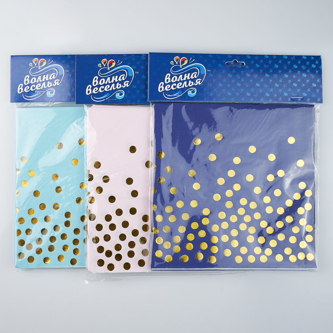 Сервировочные салфетки, Конфетти, Синий/Золото, Металлик, 33*33 см, 12 шт.