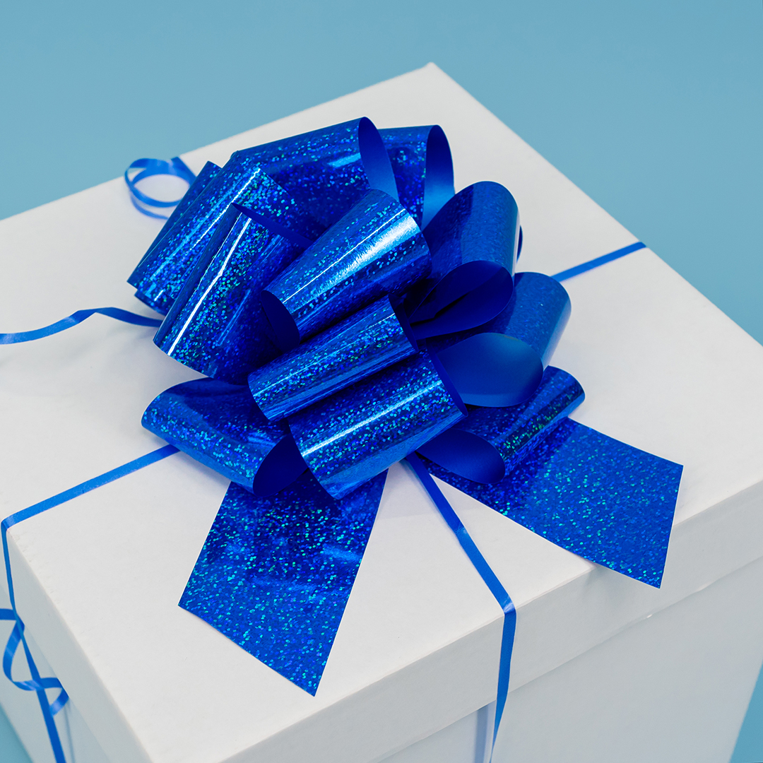 Бант Шар, Синий, Голография, 21 см, 1 шт. в упак. 