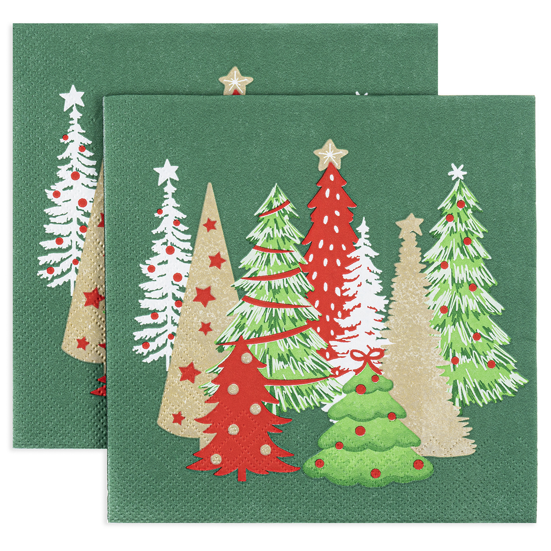 Сервировочные салфетки, Яркие Елочки, Зеленый, 33*33 см, 20 шт.