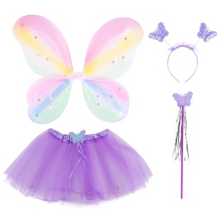 Набор (ободок, крылья, юбочка, волшебная палочка), Фея Бабочка, Сиреневый/Радужный, 47*38 см, 1 шт. 