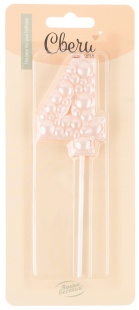 Свеча Цифра, 4 Воздушный жемчуг, на шпажке, Нежно-розовый, Перламутр, 6 см, 1 шт. с держат.