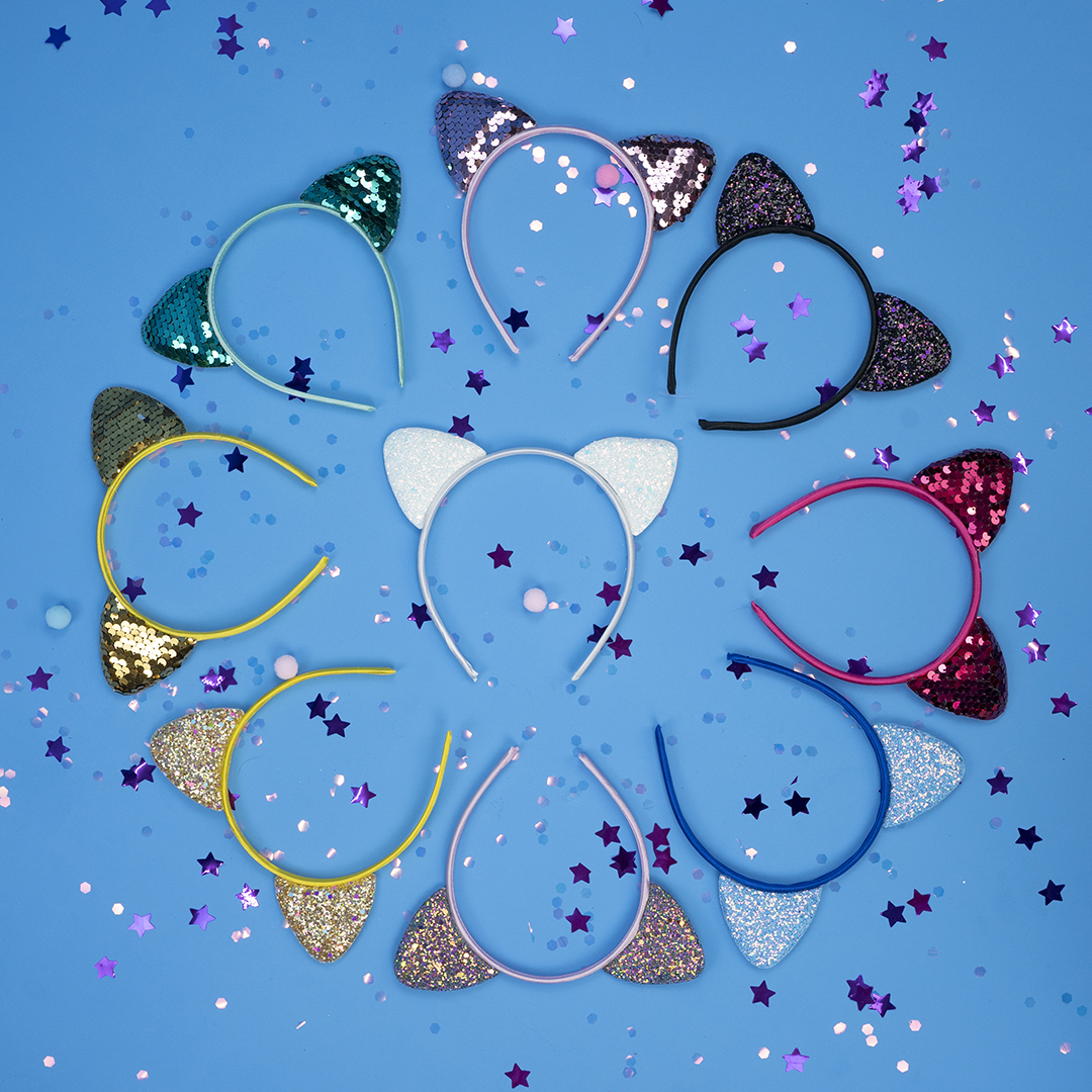 Ободок Кошка, с пайетками, Розовый, 1 шт. 