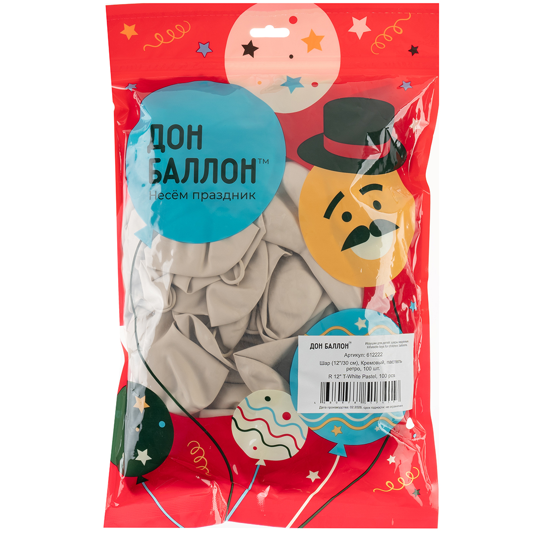 Шар (12''/30 см), Кремовый, пастель ретро, 100 шт.