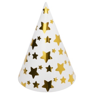 Колпаки, Звезды Микс, Белый/Золото, Металлик, 16 см, 6 шт. в упак. 