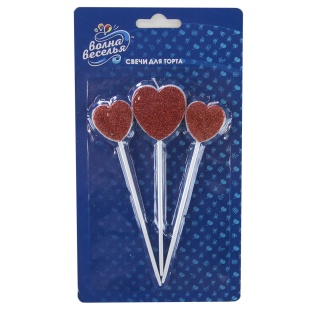 Набор свечей Сердце, Красный, с блестками, 8,5 см, 3 шт. с держат.