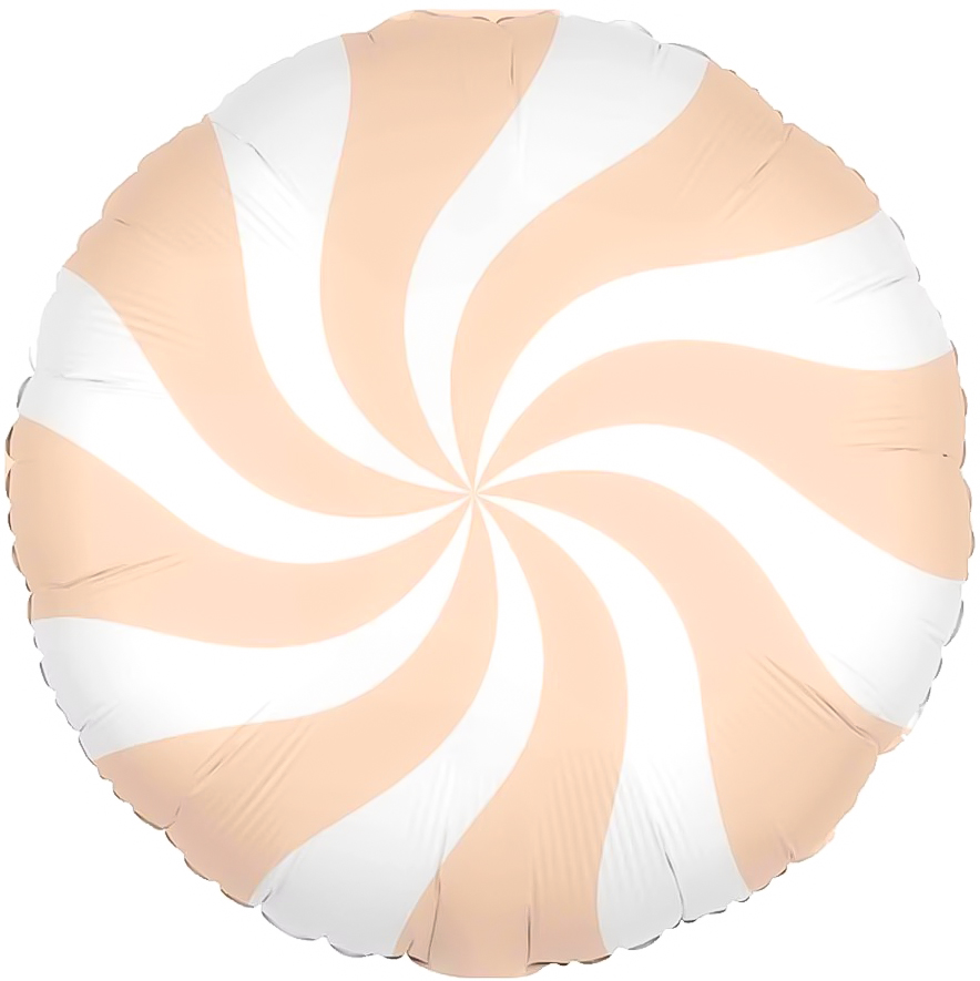 Шар (18''/46 см) Круг, Леденец, Персиковый/Белый, 1 шт.