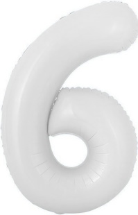 Шар с клапаном (16''/41 см) Мини-цифра, 6, Белый, Матовый, 1 шт.