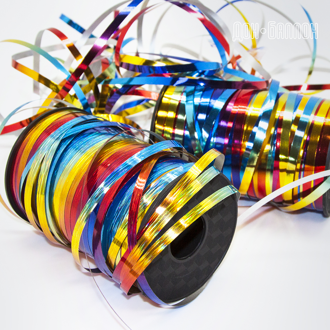 Лента полипропиленовая (0,5 см*250 м) Радужный, Металлик, 1 шт.