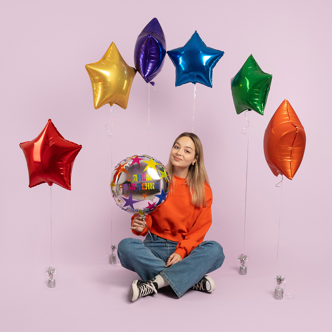 Шар (18''/46 см) Звезда, Сиреневый, 1 шт.