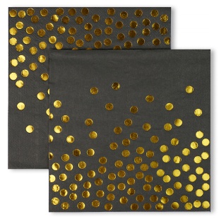 Сервировочные салфетки, Конфетти, Черный/Золото, Металлик, 33*33 см, 12 шт.