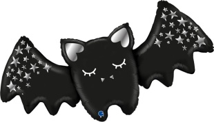 Шар (14''/36 см) Мини-фигура, Летучая мышь, Серебряные звездочки, 1 шт.