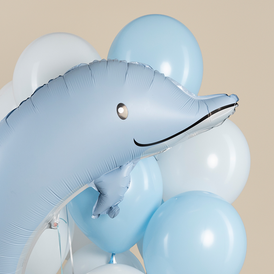 Шар (46''/117 см) Фигура, Дельфин, Голубой, Сатин, 1 шт.