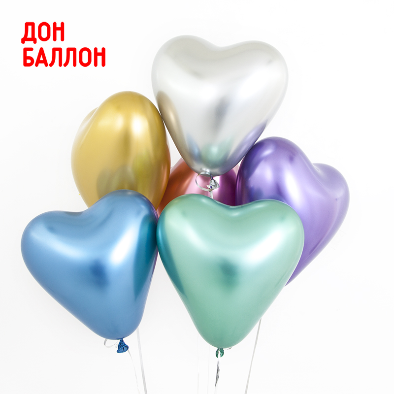 Шар (10''/25 см) Сердце, Серебро, хром, 50 шт.