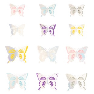 Наклейки Бабочки, Двуслойные, Серебро, Голография, 8-11 см*12 шт, 1 упак.