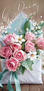 Конверты для денег, С Днем Рождения! (цветы в конверте), 10 шт.