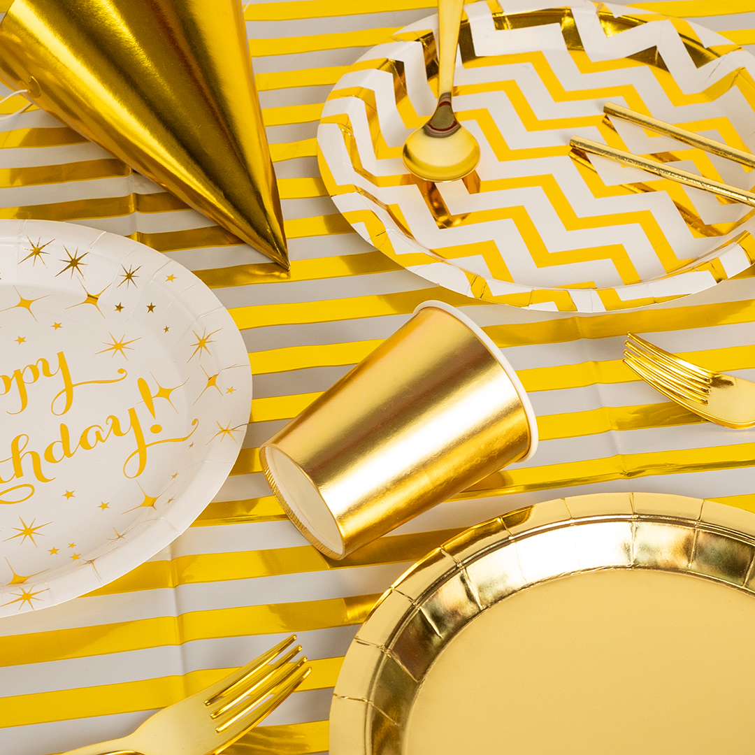 Тарелки (9''/23 см) Зигзаги, Белый/Золото, Металлик, 6 шт.