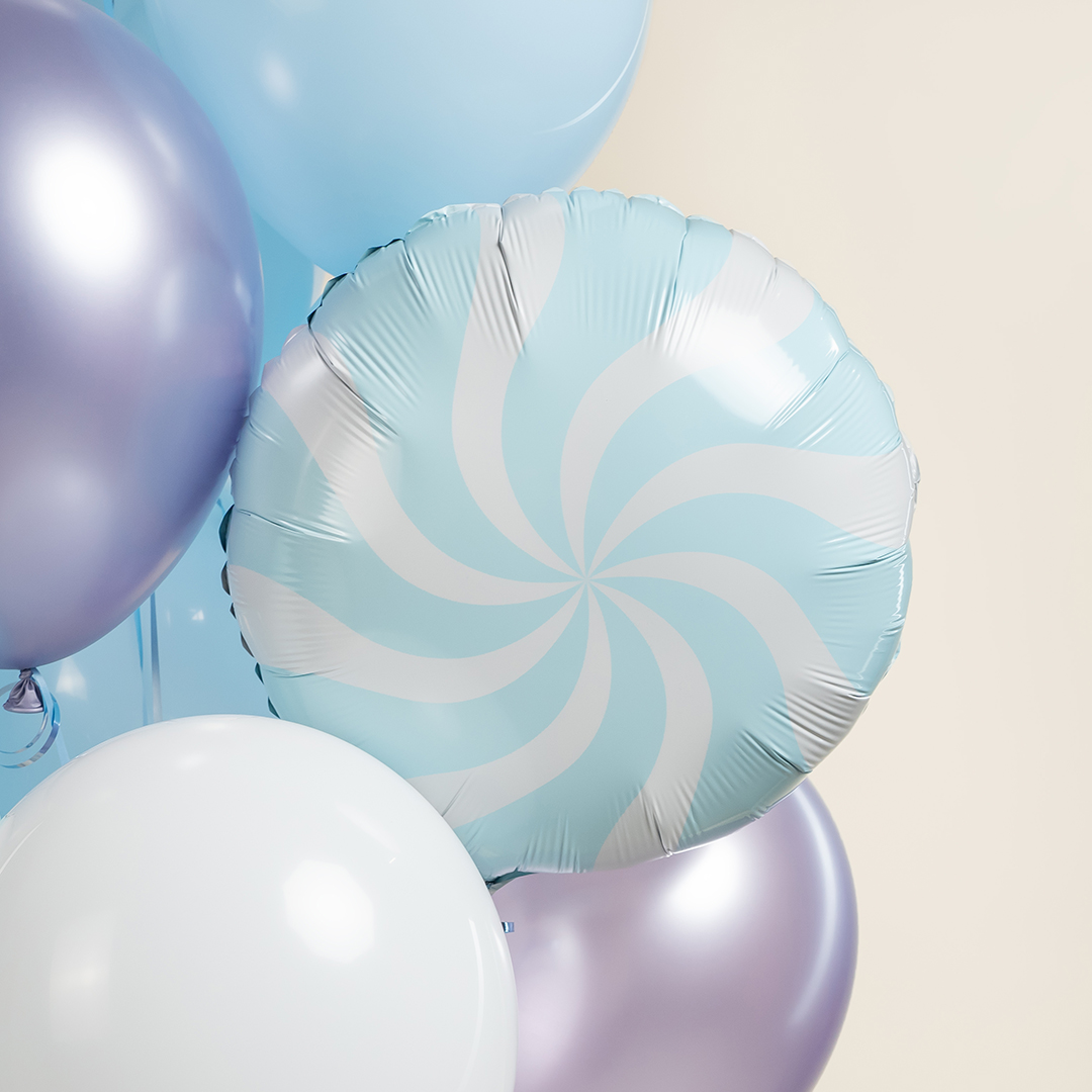 Шар (18''/46 см) Круг, Леденец, Голубой/Белый, 1 шт.