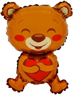 Шар с клапаном (16''/41 см) Мини-фигура, Медвежонок с сердцем, 5 шт. в уп. (цв.этик.)