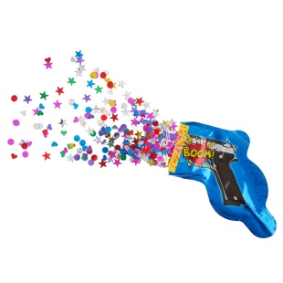 Шар с клапаном (8''/20 см) Мини-фигура, Пистолет - хлопушка с конфетти, Синий, 1 шт.