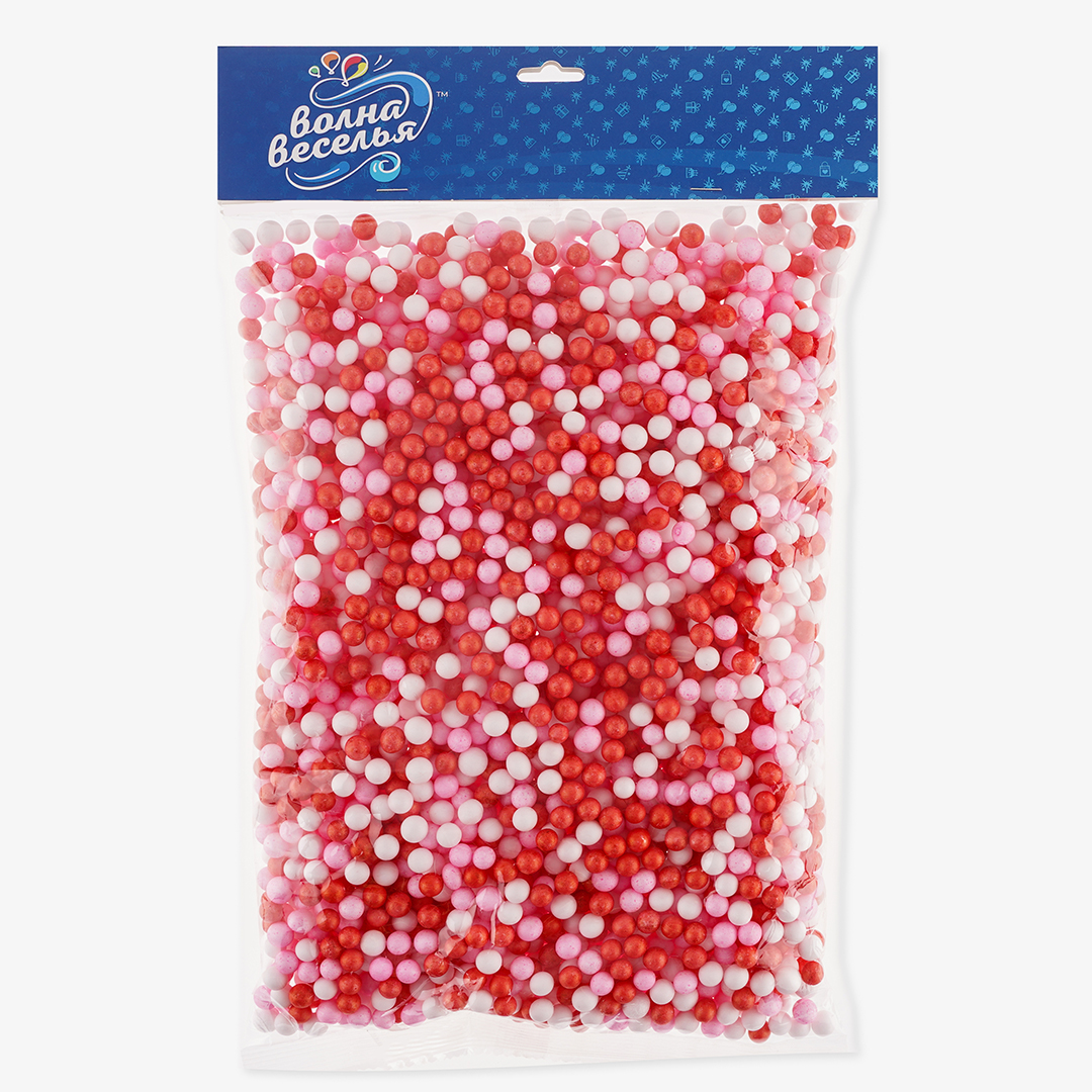Шарики пенопласт, Цветной микс, Красный/Розовый, 6-8 мм, 20 гр.