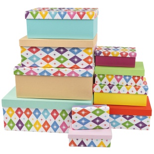 Набор коробок Яркие ромбы, 33*20*13 см, 10 шт. в упак. 