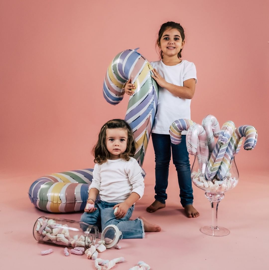 Шар (12''/30 см) Мини-фигура, Леденец трость, Макарунс, 1 шт.