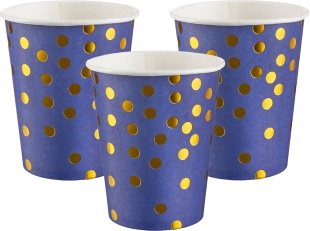 Стаканы (250 мл) Конфетти, Синий/Золото, Металлик, 6 шт.