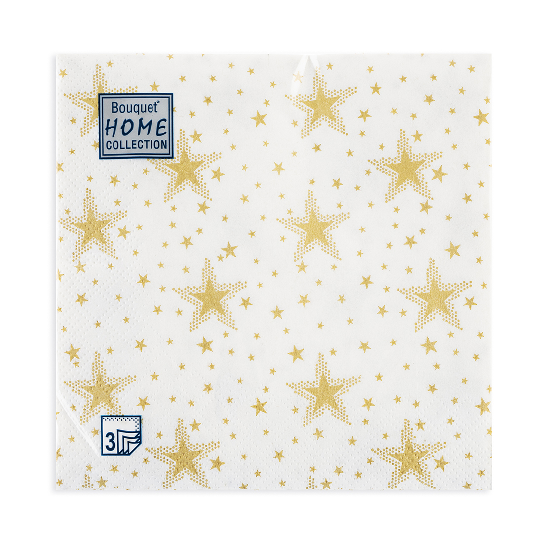 Сервировочные салфетки, Золотые звезды, Белый, 33*33 см, 20 шт.